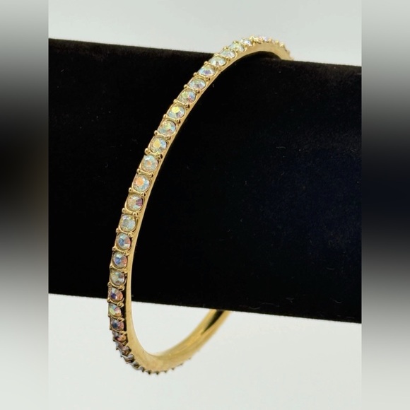 St. John Jewelry - St. John Gold Plate Bangle Bracelet Iridescent Clear Swarovski Crystals 8.25"